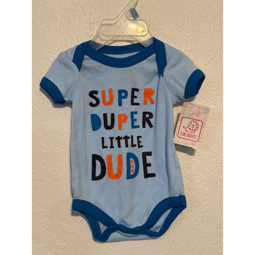 Swiggles Super Duper Little Dude Baby Bodysuit Blue 0-3 Months NWT